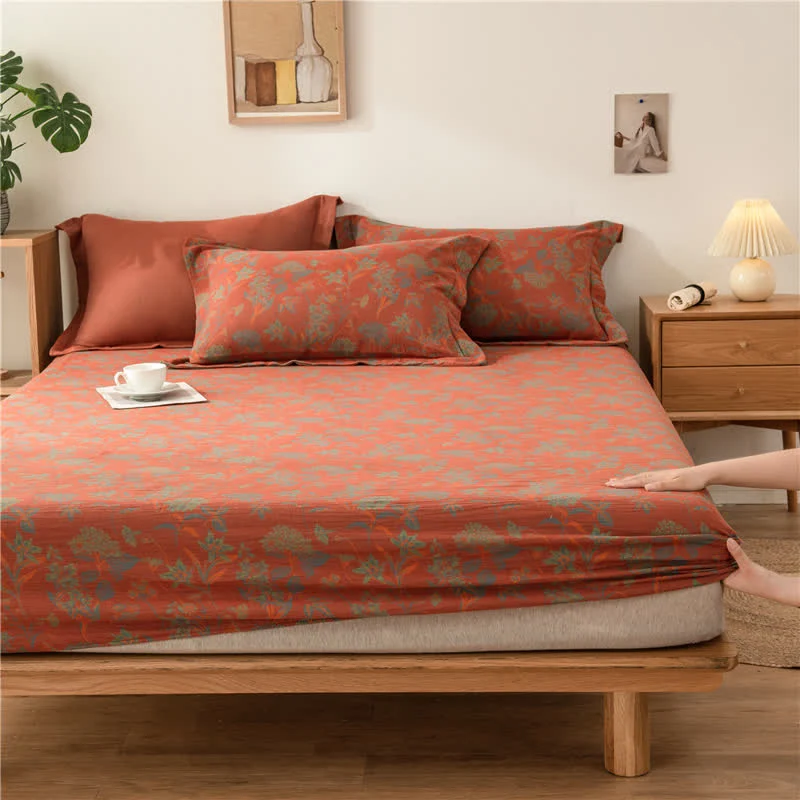 Weiches Spannbettlaken aus Baumwollgaze mit Vintage-Blumenmuster