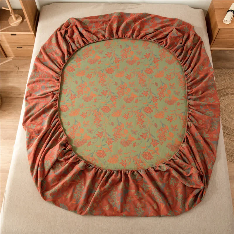 Weiches Spannbettlaken aus Baumwollgaze mit Vintage-Blumenmuster