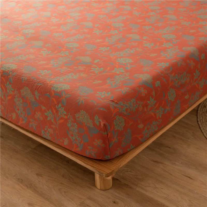 Weiches Spannbettlaken aus Baumwollgaze mit Vintage-Blumenmuster