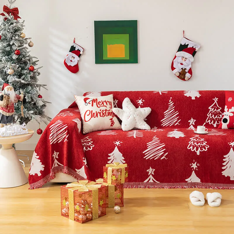 Wendbarer Sofaschoner aus Chenille mit Weihnachtsbaummotiv