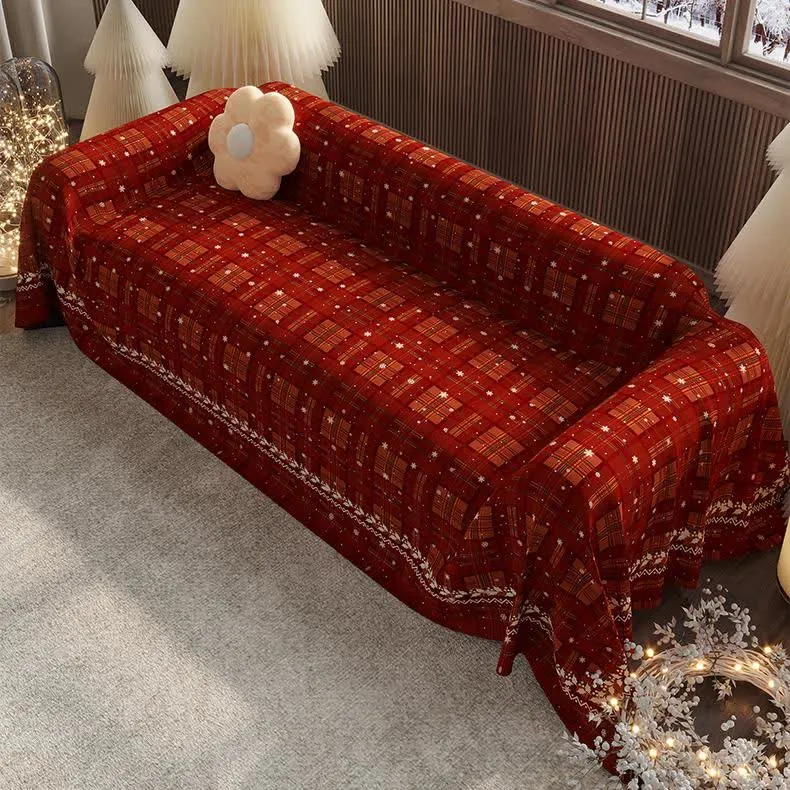 Chenille-Sofabezug mit Weihnachtskaro