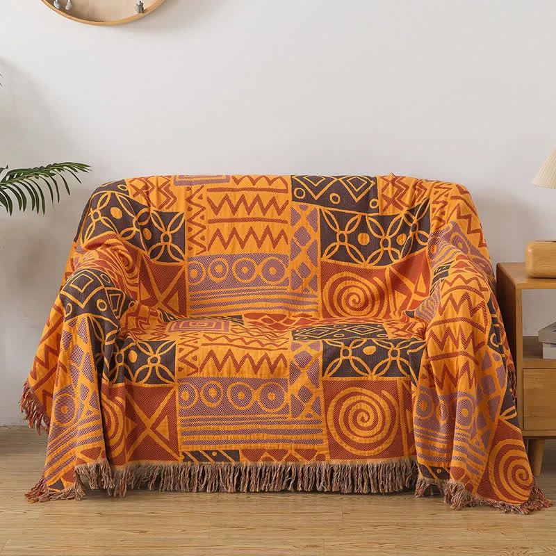 Sofadecke aus Baumwollgaze im Bohemian-Stil mit geometrischem Muster
