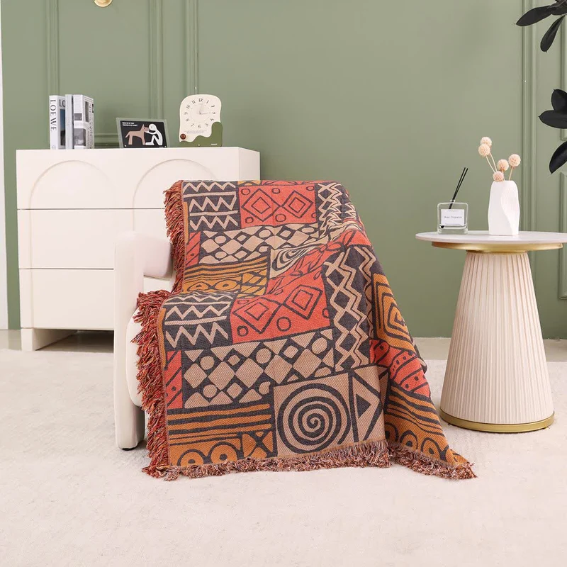 Sofadecke aus Baumwollgaze im Bohemian-Stil mit geometrischem Muster