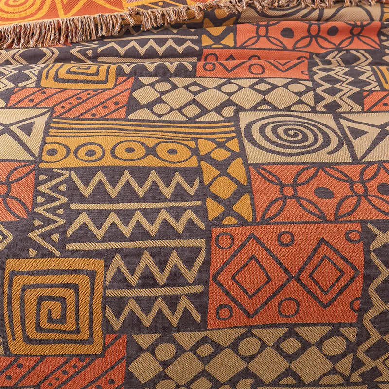 Sofadecke aus Baumwollgaze im Bohemian-Stil mit geometrischem Muster