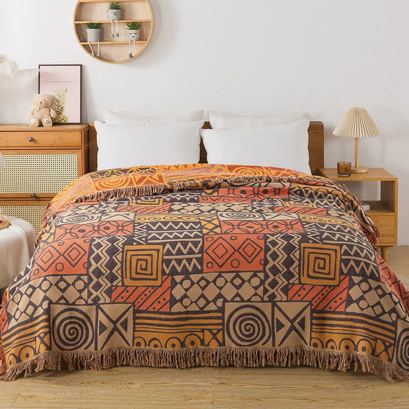 Sofadecke aus Baumwollgaze im Bohemian-Stil mit geometrischem Muster