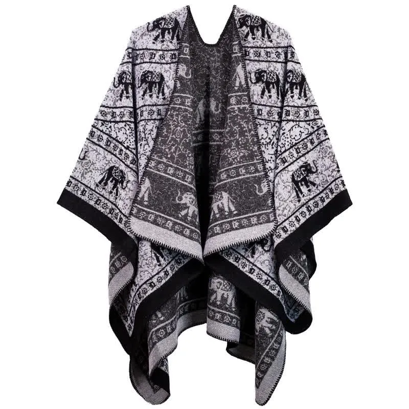 Jacquard-Elefanten-Strickschal aus Acryl