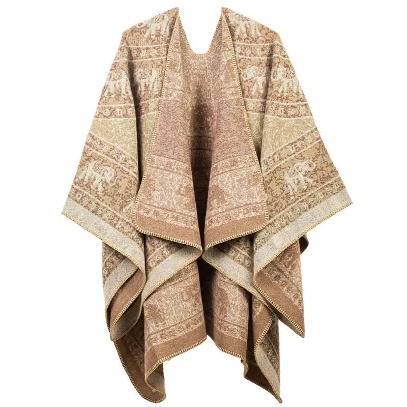 Jacquard-Elefanten-Strickschal aus Acryl