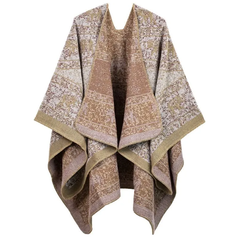 Jacquard-Elefanten-Strickschal aus Acryl