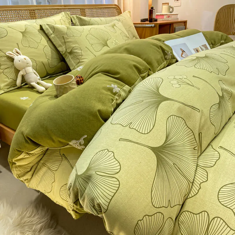 Bettwäsche aus gebürsteter Baumwolle mit Ginkgoblättern