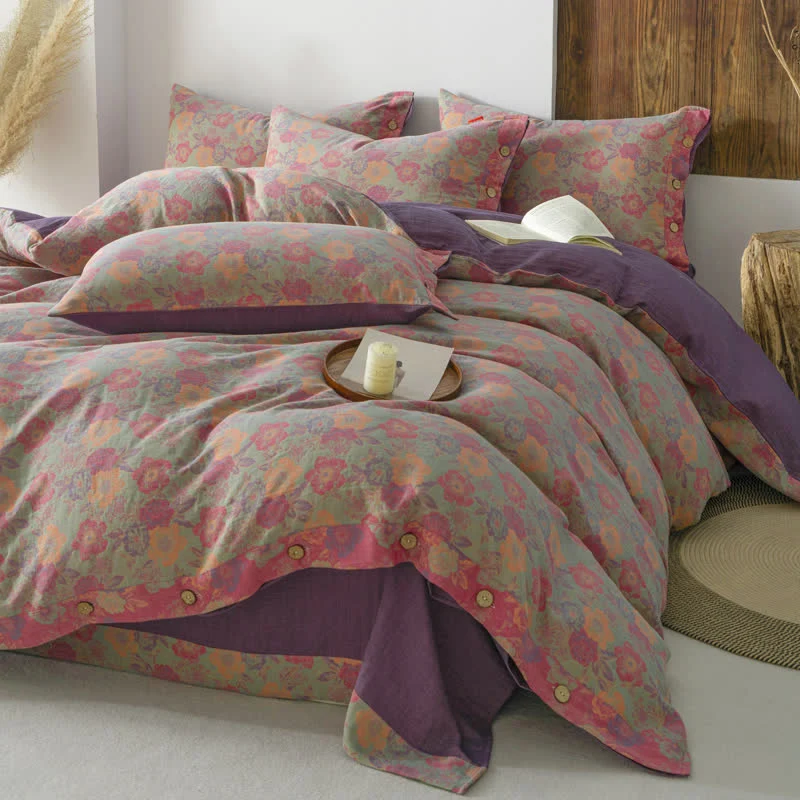 Bettbezug-Set mit Blumenknöpfen (4-teilig)