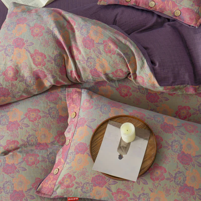 Bettbezug-Set mit Blumenknöpfen (4-teilig)