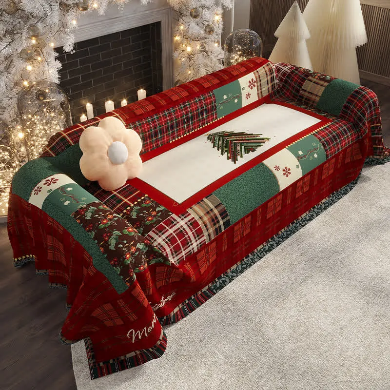 Funktionaler Sofabezug aus Chenille im Vintage-Stil mit Weihnachtsmotiv