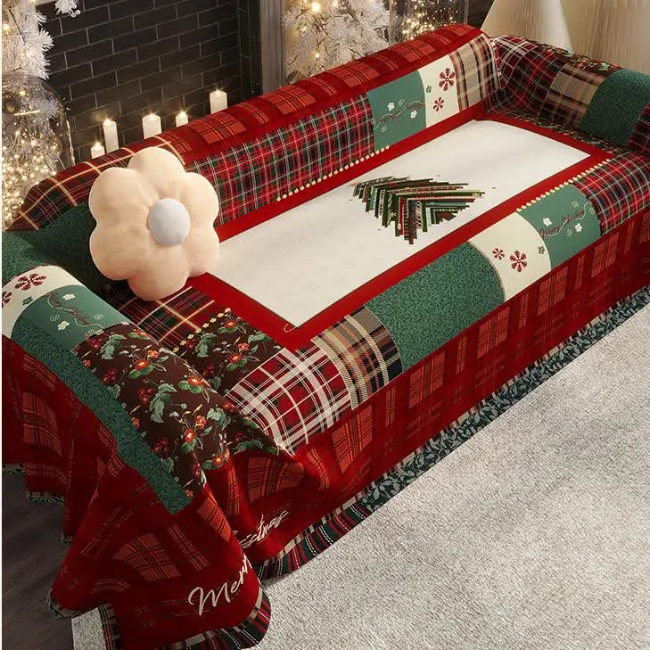 Funktionaler Sofabezug aus Chenille im Vintage-Stil mit Weihnachtsmotiv