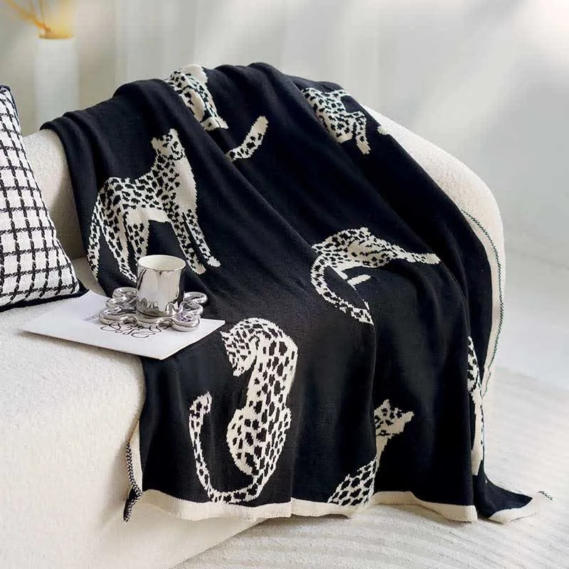 Retro Leopard Strick Sofadecke