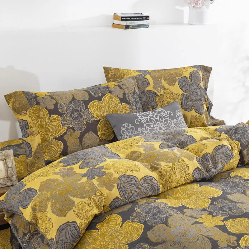 Elegantes Bettwäscheset mit Knöpfen aus Baumwollgaze mit Blumenmuster (4-teilig)