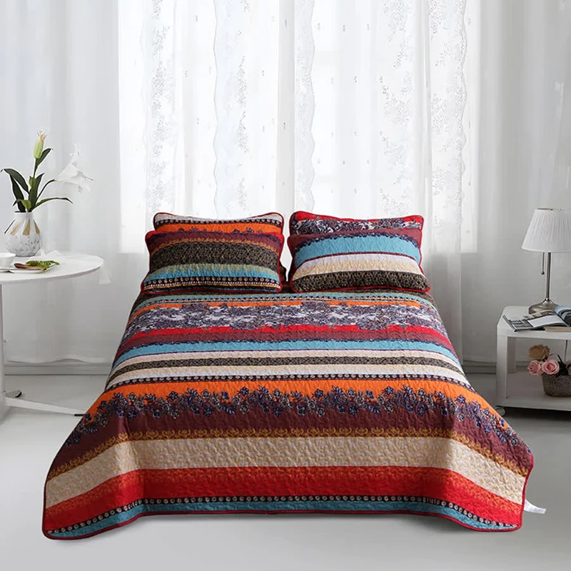Bettwäscheset mit Steppdecke und weicher Tagesdecke im Bohemian-Stil (3-teilig)