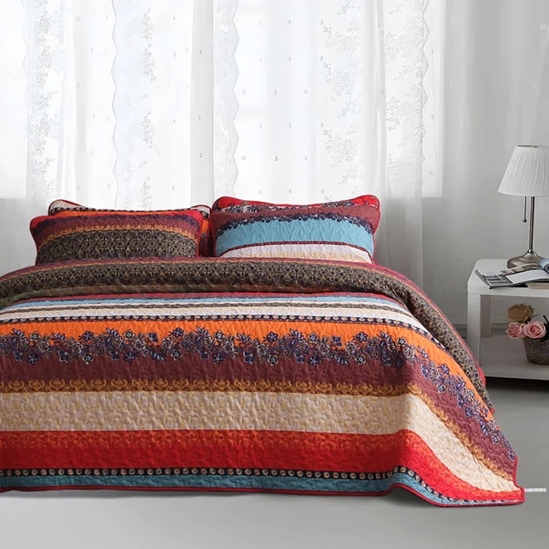 Bettwäscheset mit Steppdecke und weicher Tagesdecke im Bohemian-Stil (3-teilig)