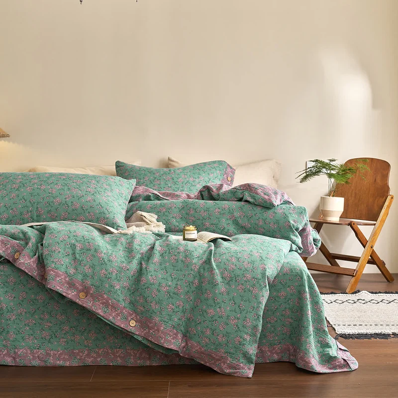 Refresh Bettwäsche-Set aus Baumwollgaze mit Blumenmuster und Knöpfen (4-teilig)