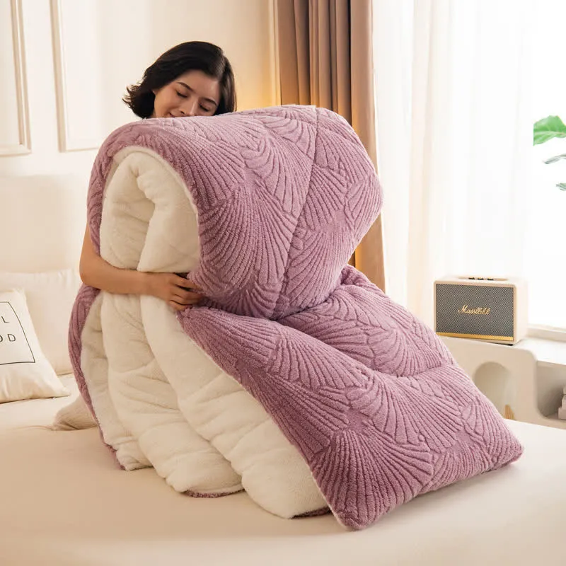 Sherpa-Jacquard-Decke mit Ginkgoblatt und Steppkern