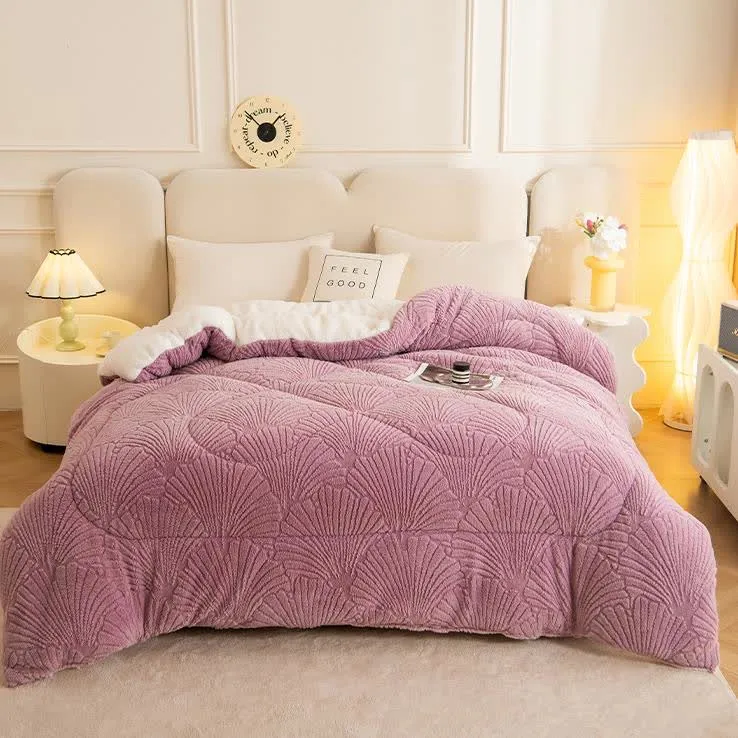 Sherpa-Jacquard-Decke mit Ginkgoblatt und Steppkern