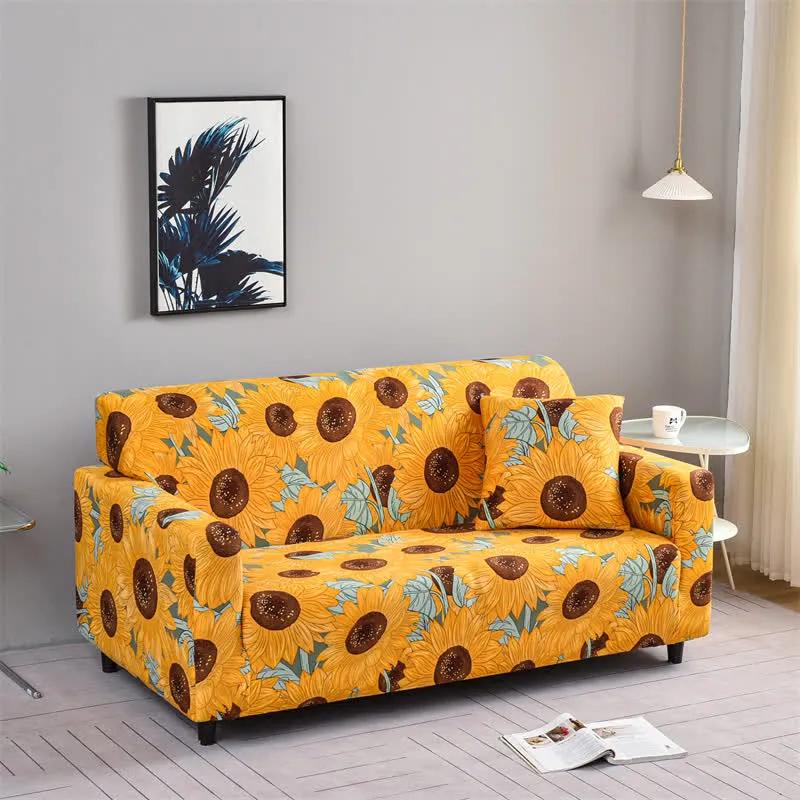 Elastischer, dehnbarer Couchbezug mit Sonnenblumenmotiv