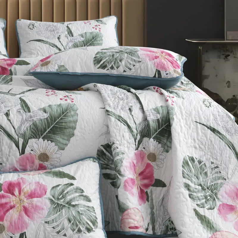 Gestepptes Bettwäscheset mit blühendem Blumenmuster (3-teilig)