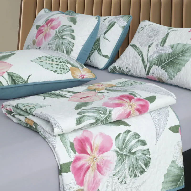Gestepptes Bettwäscheset mit blühendem Blumenmuster (3-teilig)