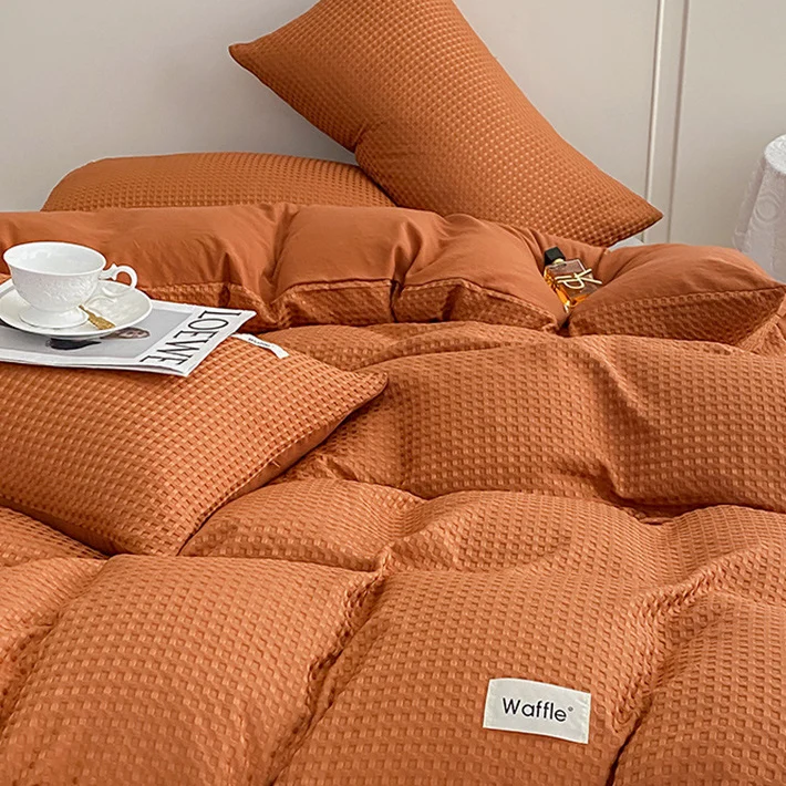 Bettwäscheset mit Waffelstruktur und einfarbiger Optik (4-teilig)
