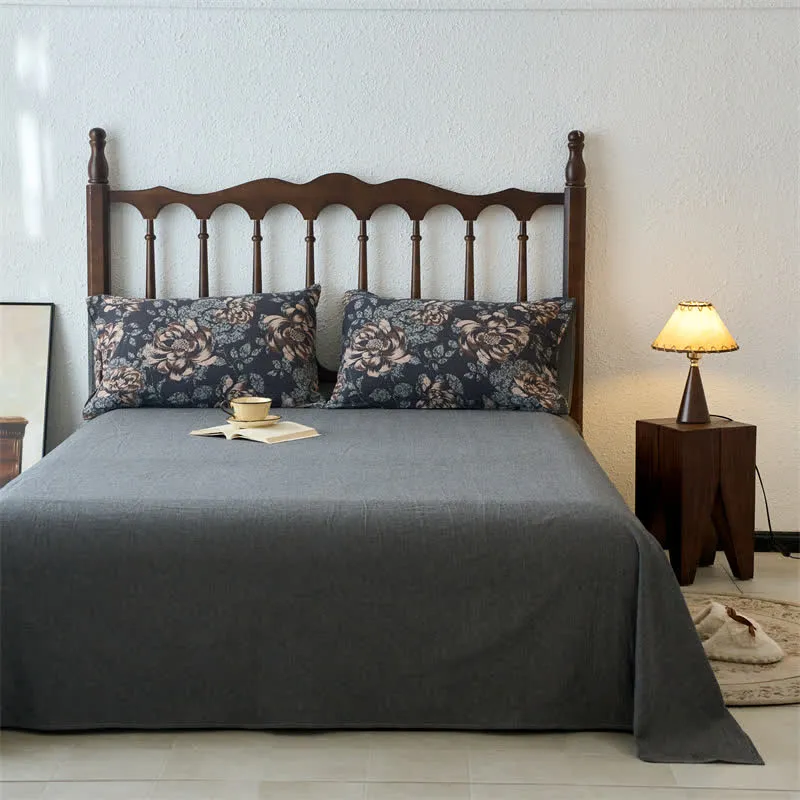 Retro-Bettwäscheset aus Baumwollgaze-Jacquard mit Blumenmuster (4-teilig)