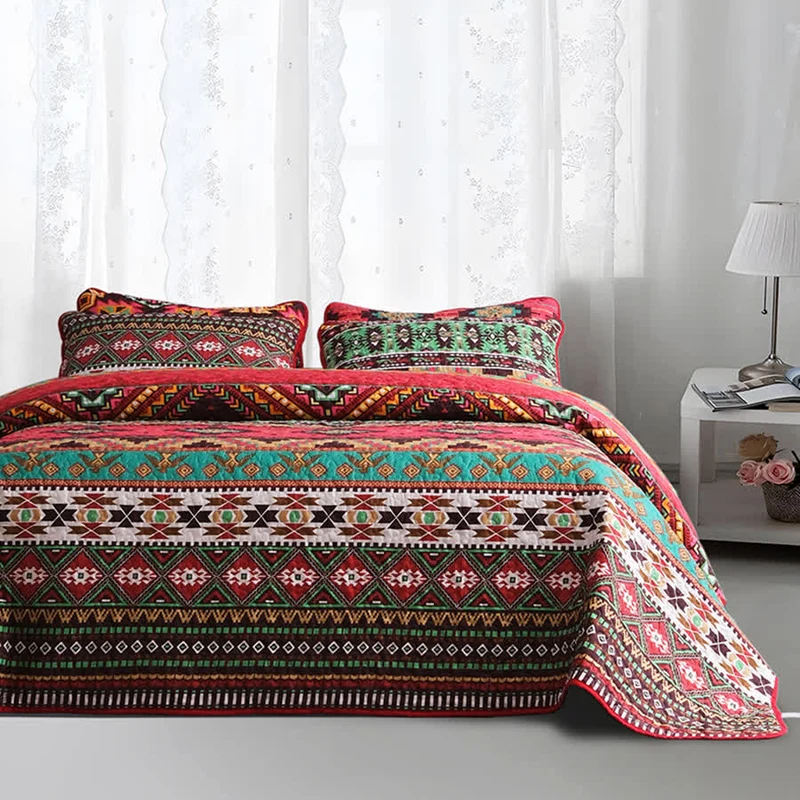 Gestepptes, atmungsaktives Bettwäscheset im Bohemian-Stil mit geometrischem Muster (3-teilig)