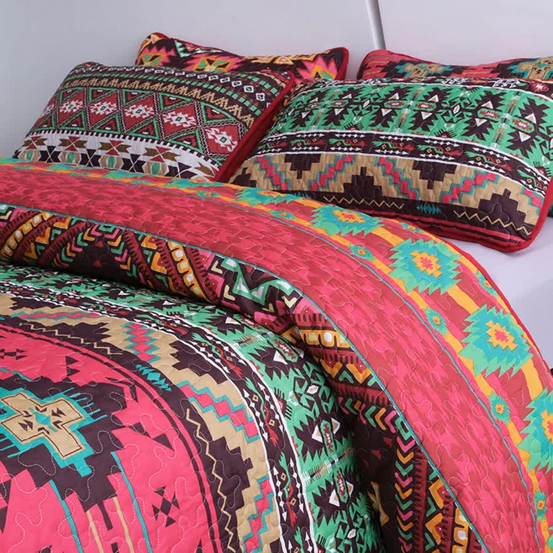 Gestepptes, atmungsaktives Bettwäscheset im Bohemian-Stil mit geometrischem Muster (3-teilig)