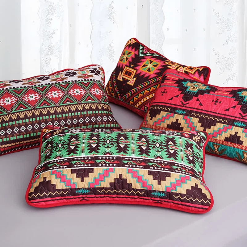 Gestepptes, atmungsaktives Bettwäscheset im Bohemian-Stil mit geometrischem Muster (3-teilig)