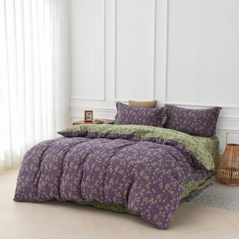 Wendebettwäscheset aus Baumwollgaze mit Blumenmuster (4-teilig)