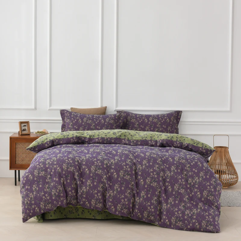Wendebettwäscheset aus Baumwollgaze mit Blumenmuster (4-teilig)