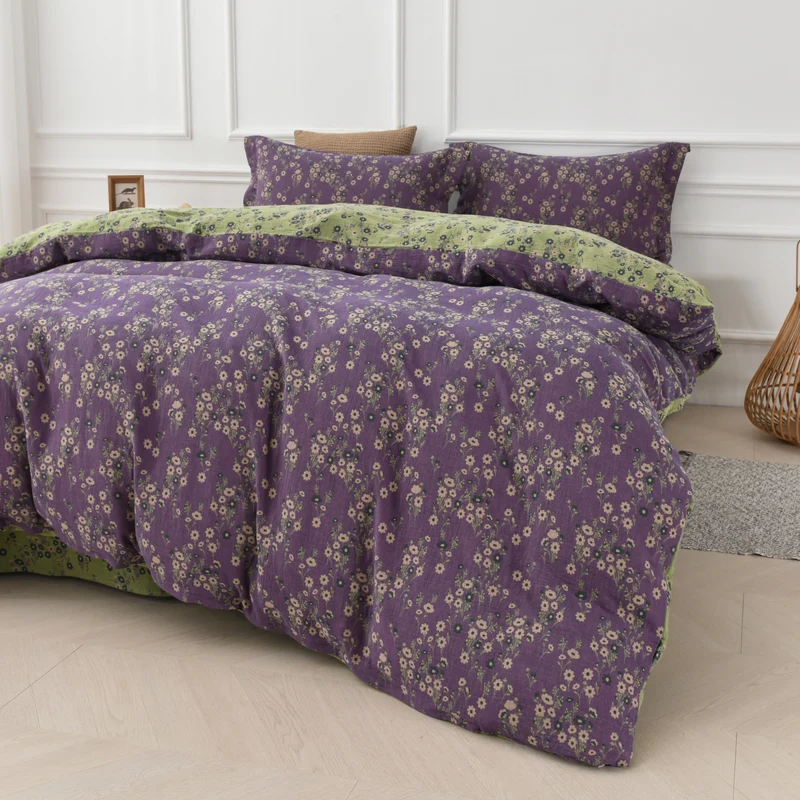 Wendebettwäscheset aus Baumwollgaze mit Blumenmuster (4-teilig)
