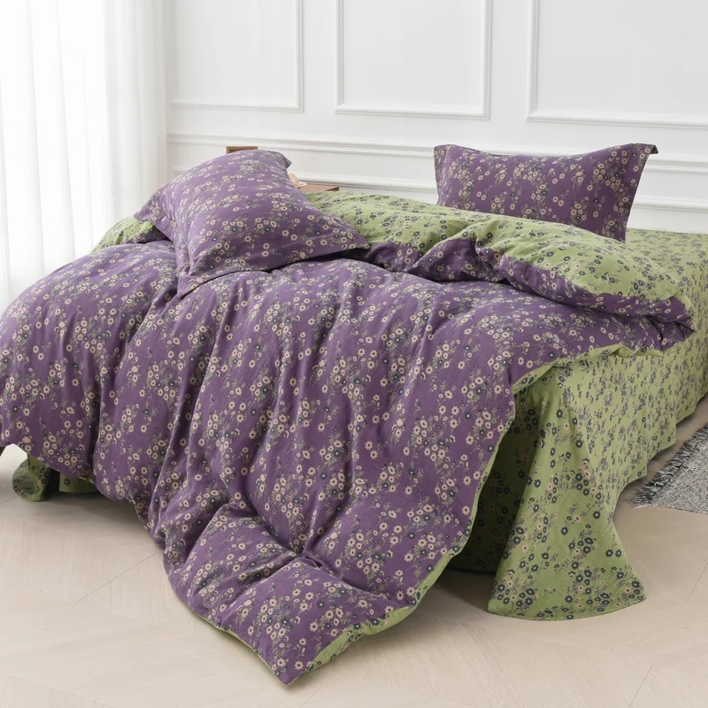 Wendebettwäscheset aus Baumwollgaze mit Blumenmuster (4-teilig)
