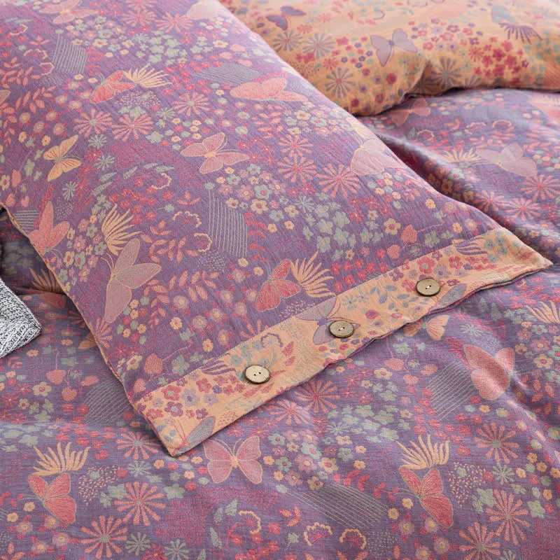 Baumwollgaze-Bettwäsche-Set mit Schmetterlingsknöpfen (4-teilig)