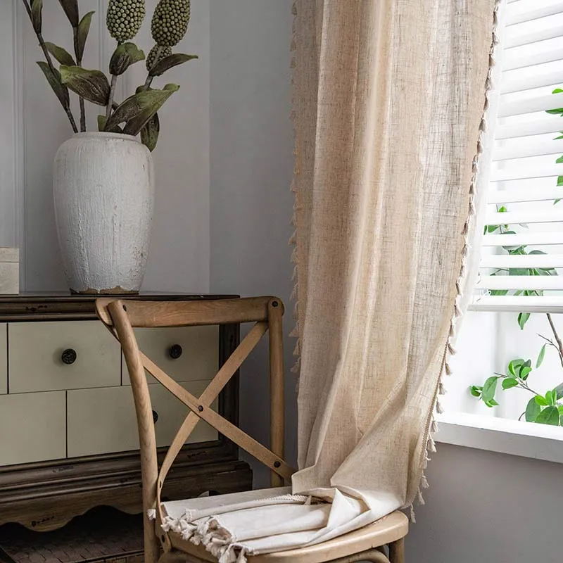 Boho Quaste Beige Lichtfiltervorhang