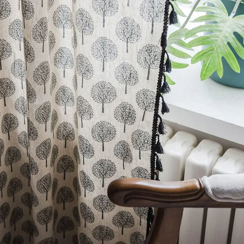 Vorhang aus Baumwollleinen im Landhausstil mit Baummotiv