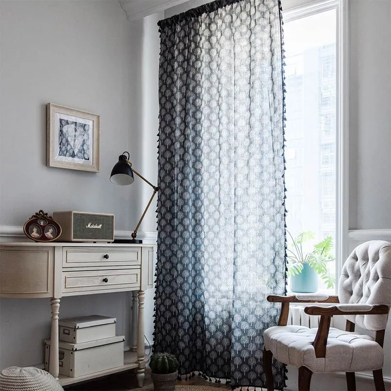 Vorhang aus Baumwollleinen im Landhausstil mit Baummotiv