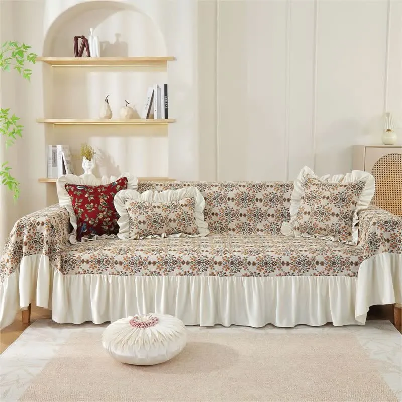 Jacquard-Sofabezug mit Pflaumenblüten-Rüschen