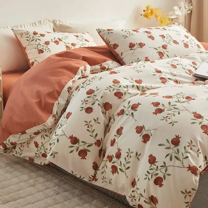 Baumwoll-Bettwäscheset mit Granatapfel-Print (4-teilig)