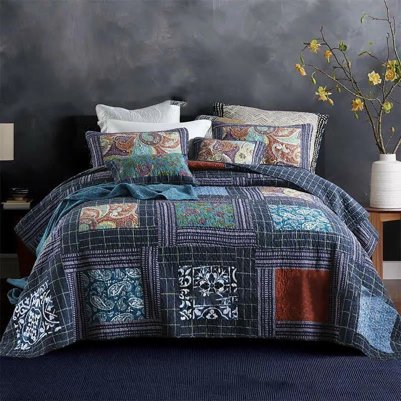 Gestepptes Bettwäscheset aus Baumwolle mit Retro-Paisleymuster (3-teilig)
