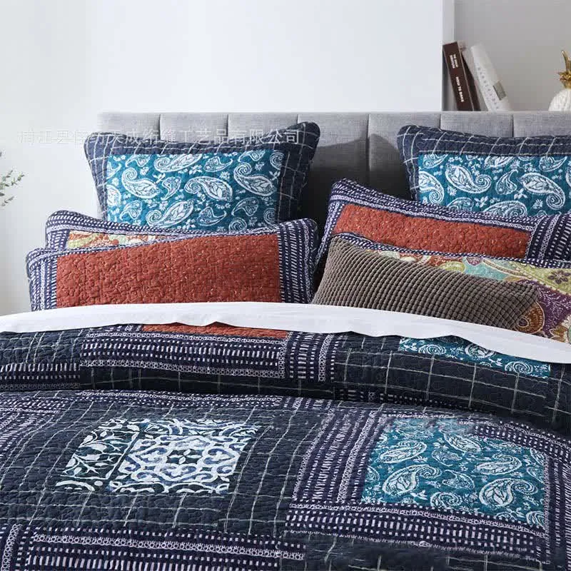 Gestepptes Bettwäscheset aus Baumwolle mit Retro-Paisleymuster (3-teilig)