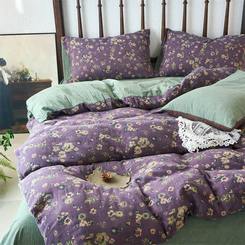 Bettwäscheset mit Jacquard-Gaze und Blumenmuster (4-teilig)