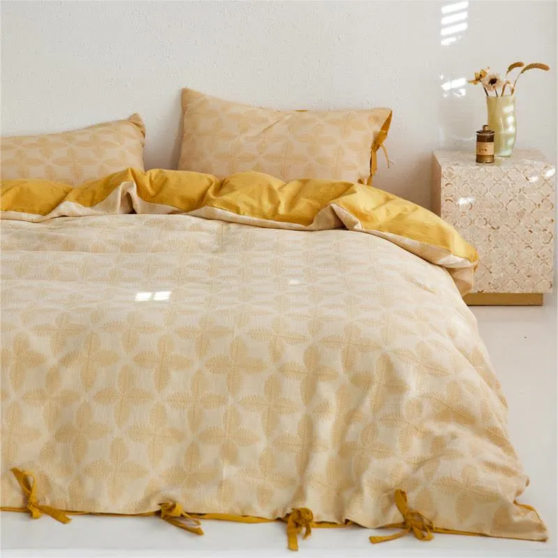 Bettwäscheset aus Baumwollgaze mit Jacquard-Krawatte (4-teilig)
