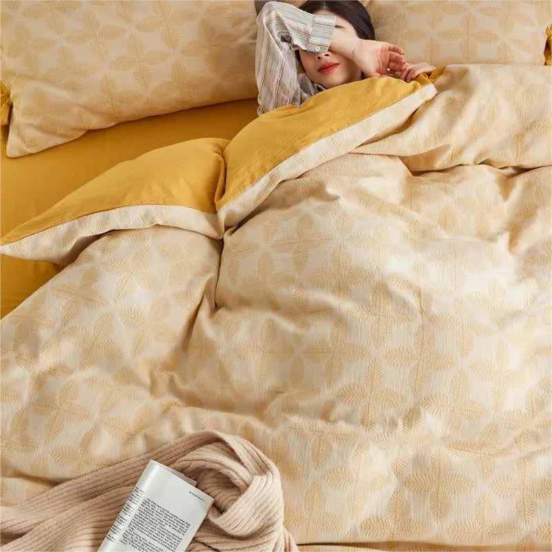 Bettwäscheset aus Baumwollgaze mit Jacquard-Krawatte (4-teilig)