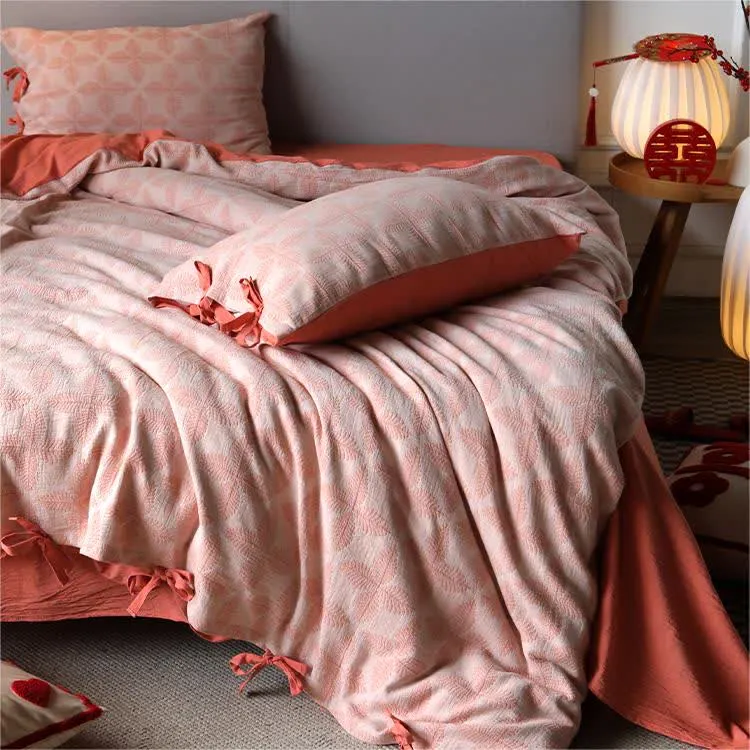 Bettwäscheset aus Baumwollgaze mit Jacquard-Krawatte (4-teilig)