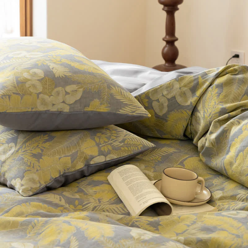 Bettwäscheset aus reinem Baumwolljacquard mit Retro-Blumenmuster (4-teilig)