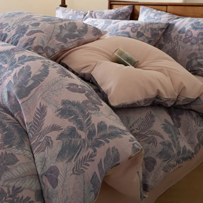 Bettwäscheset aus reinem Baumwolljacquard mit Retro-Blumenmuster (4-teilig)